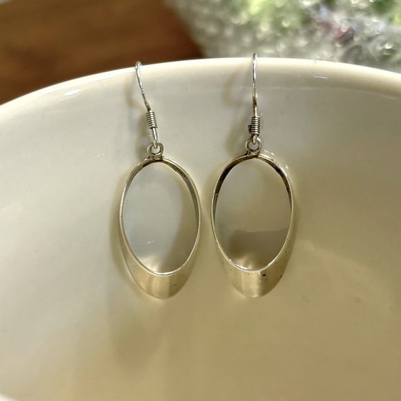 Vintage Sterling Silver Oval Drop Earrings 925 - Picture 10 of 15